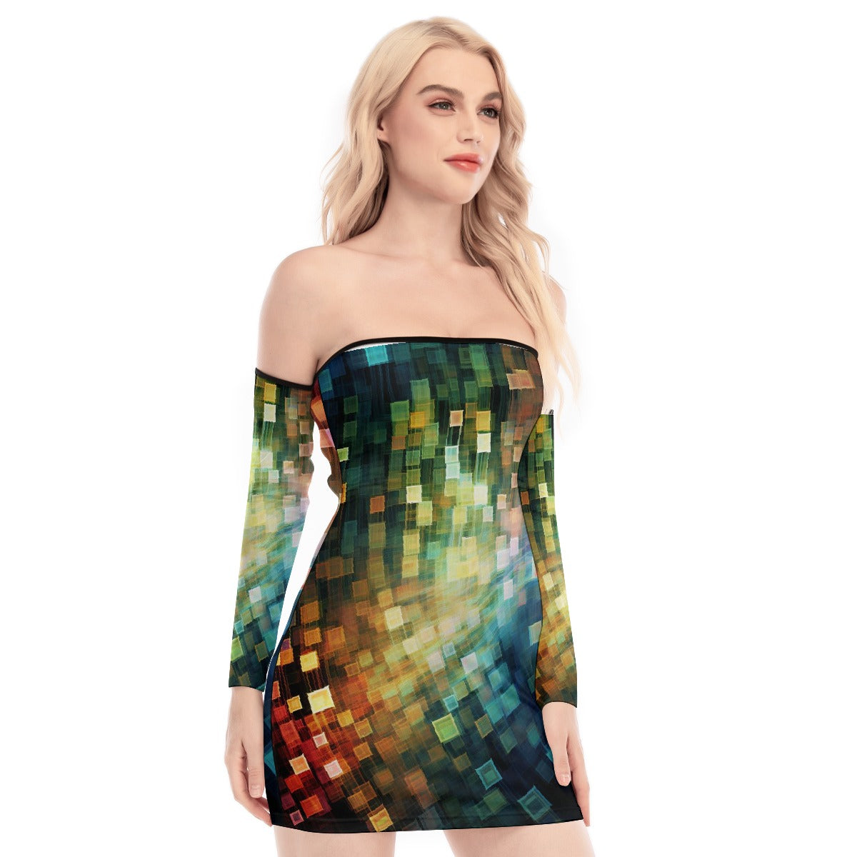 All-Over Print Women's Off-shoulder Back Lace-up Dress