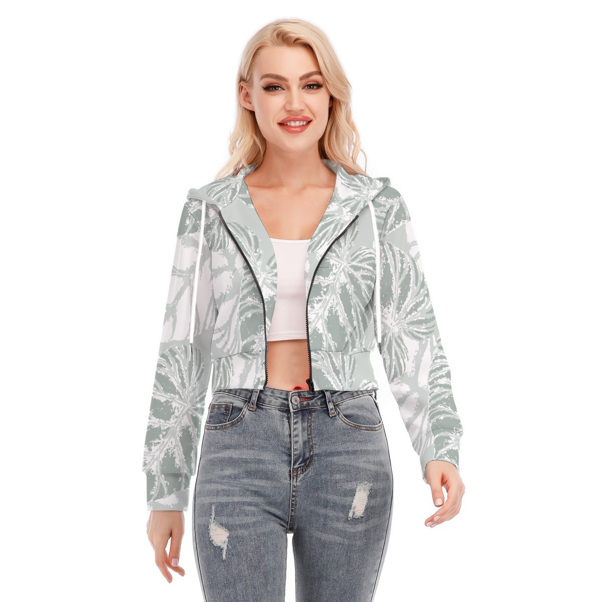 All-Over Print Women's Crop Top Hoodie With Zipper Closure