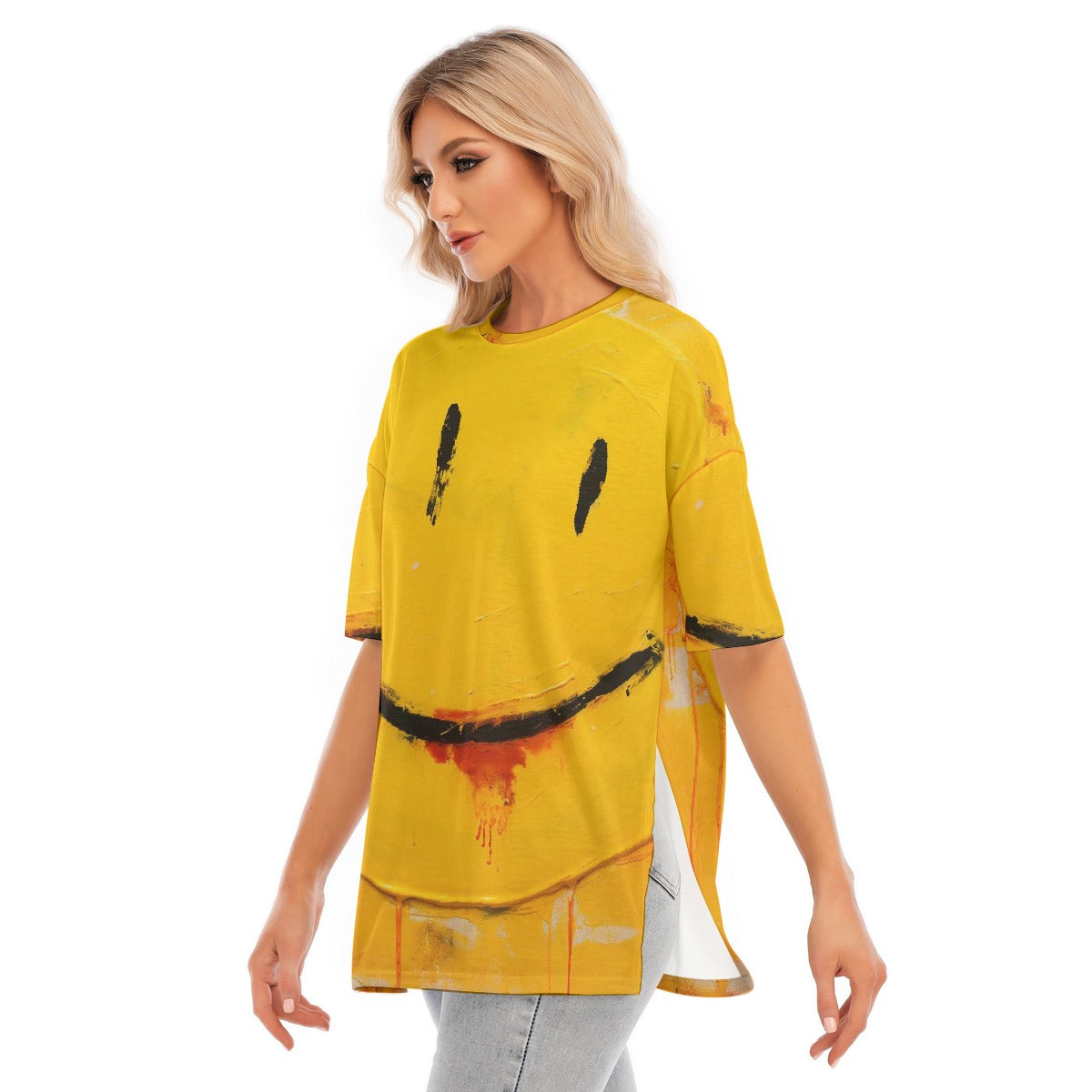 All-Over Print Women's Short Sleeves T-shirt With Hem Split