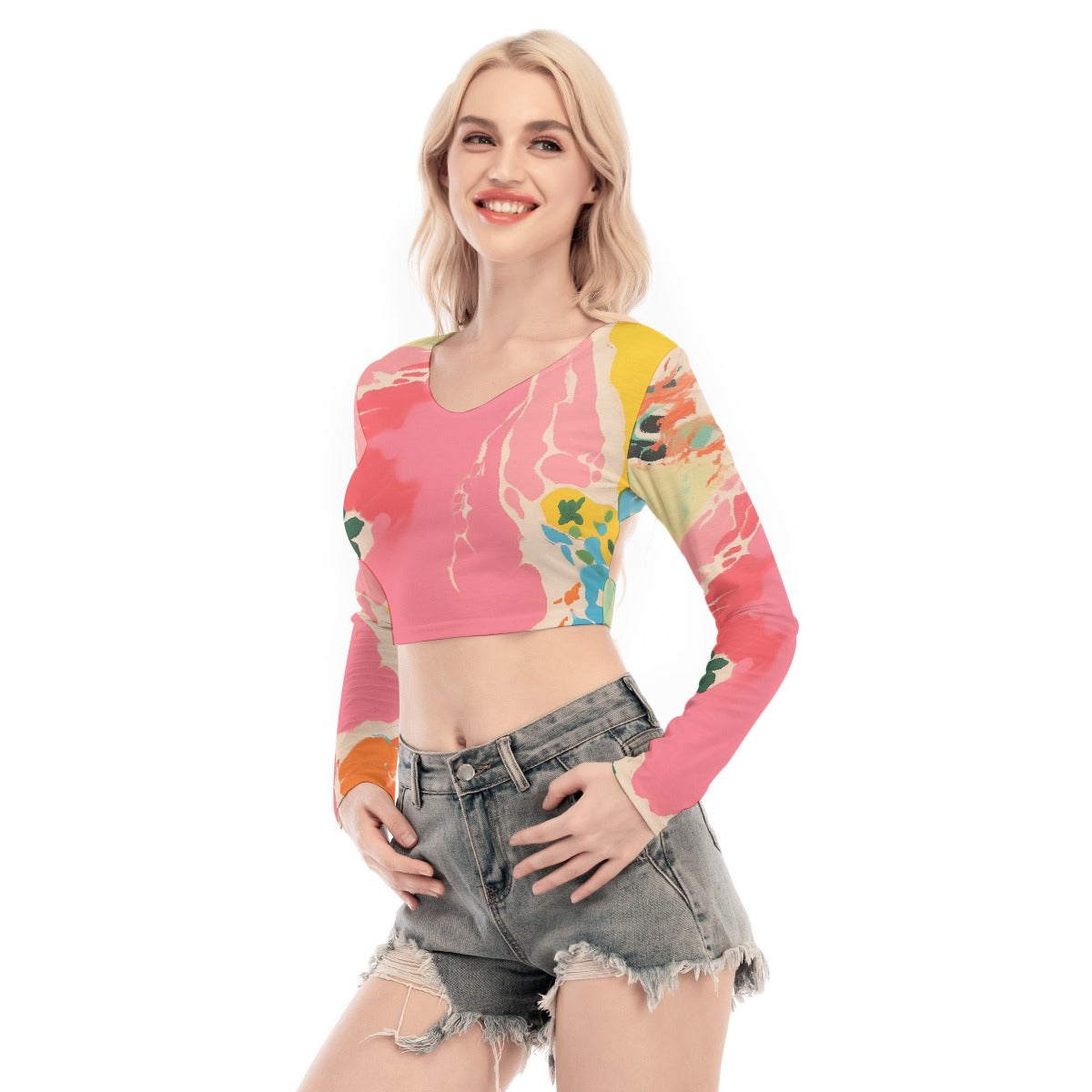 All-Over Print Women's Back Hollow T-shirt With Strap