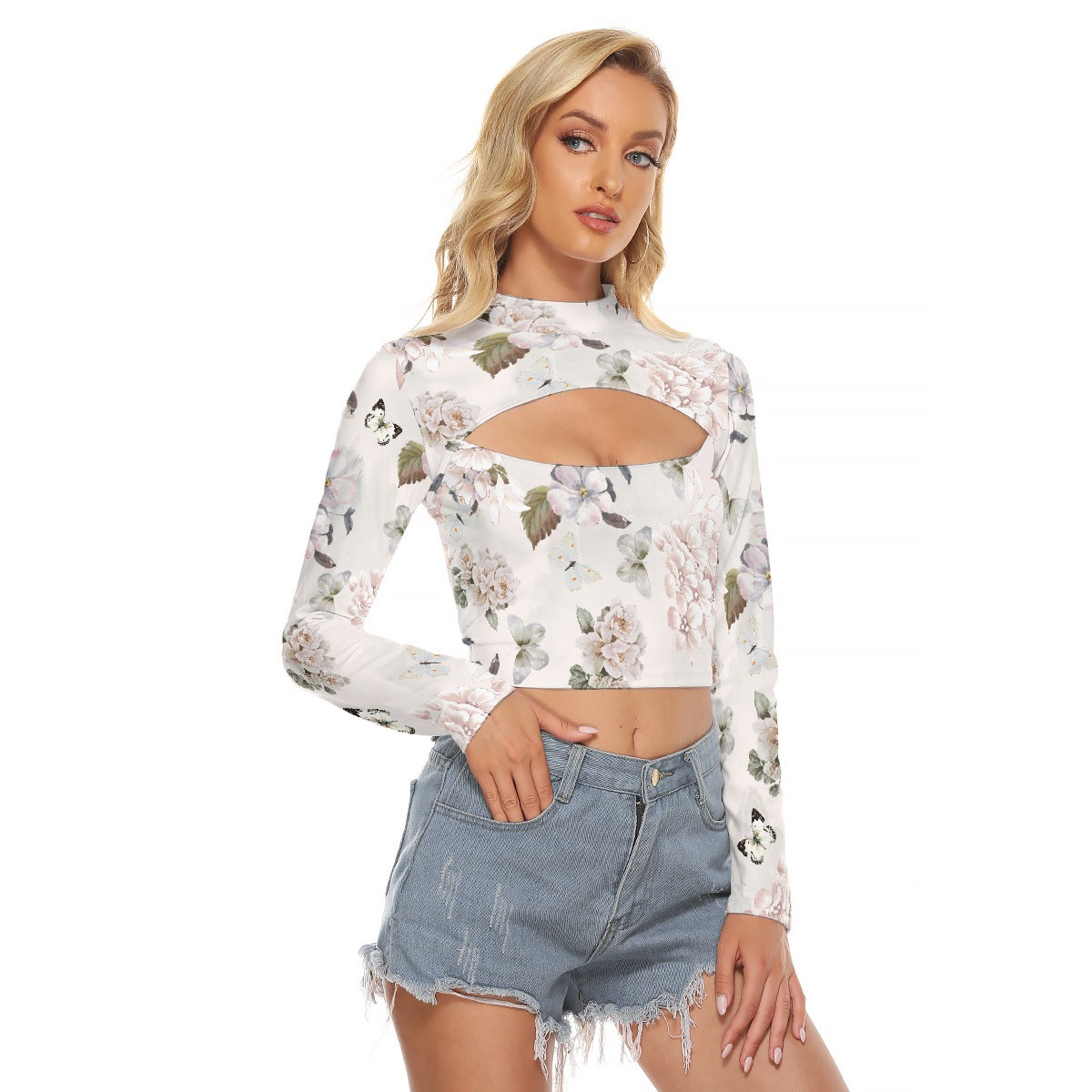 All-Over Print Women's Hollow Chest Keyhole Tight Crop Top