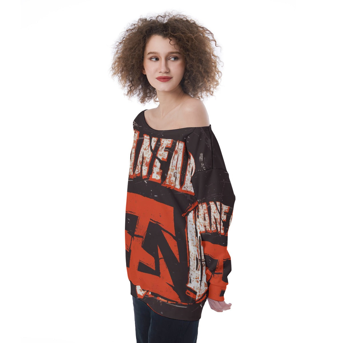All-Over Print Oversized Women's Off-Shoulder Sweatshirt