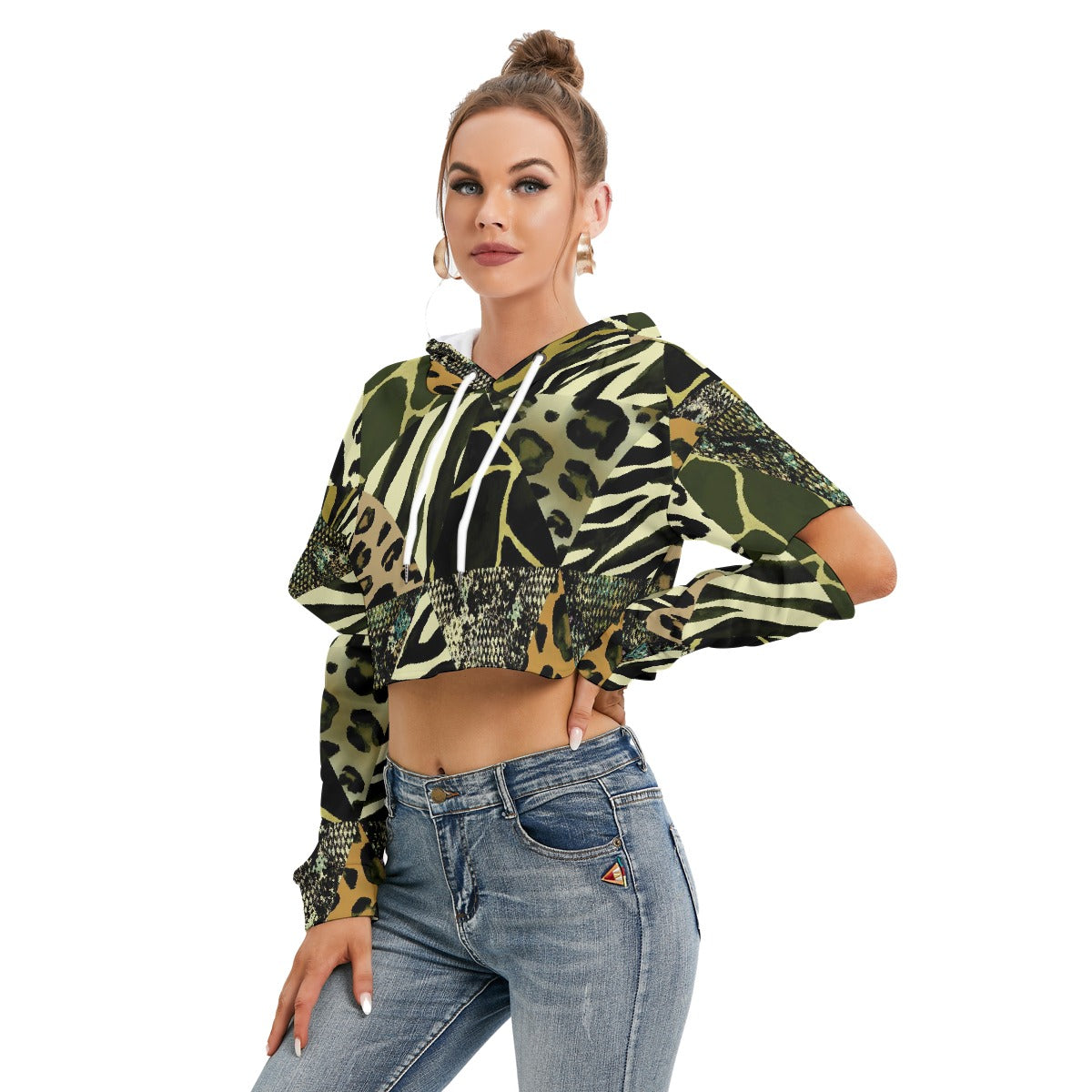 All-Over Print Women's Heavy Fleece Hoodie With Hollow Out Sleeve