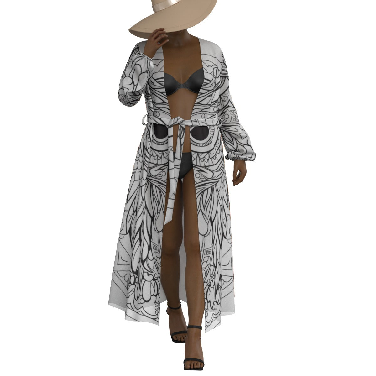 All-Over Print Women's Lace-up Chiffon Robe