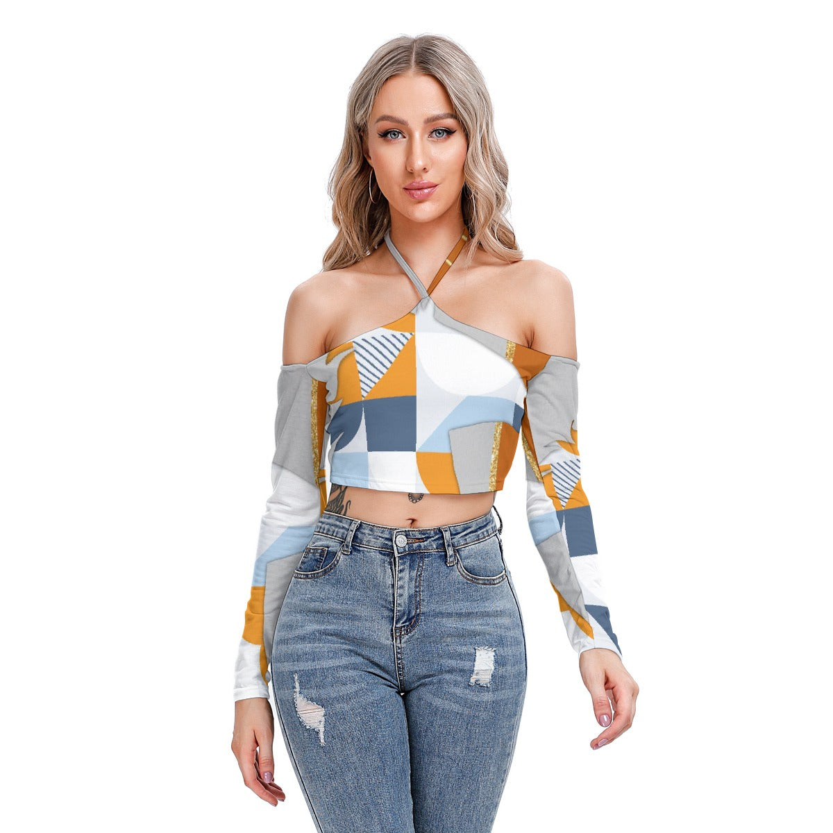 All-Over Print Women's Halter Lace-up Top