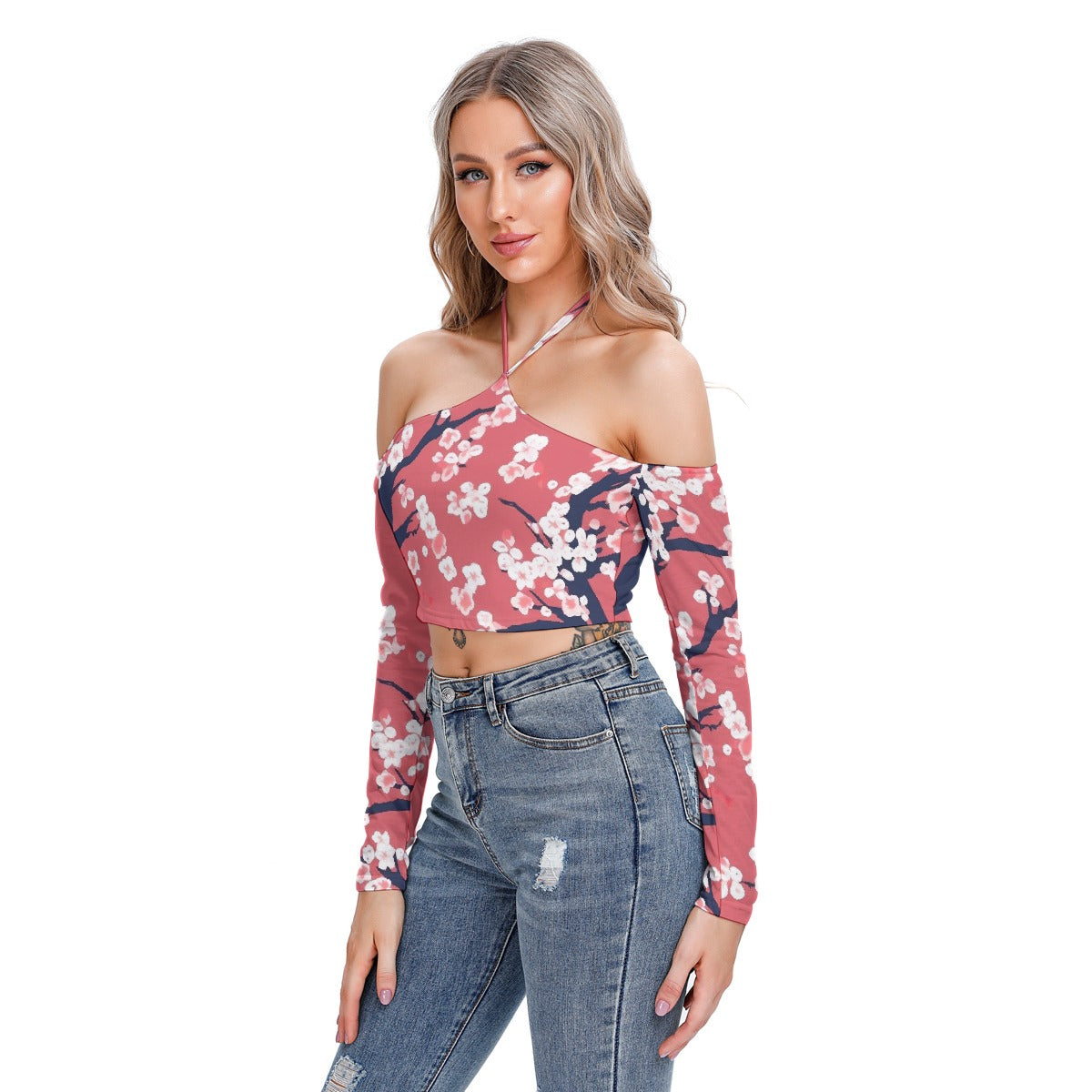 All-Over Print Women's Halter Lace-up Top