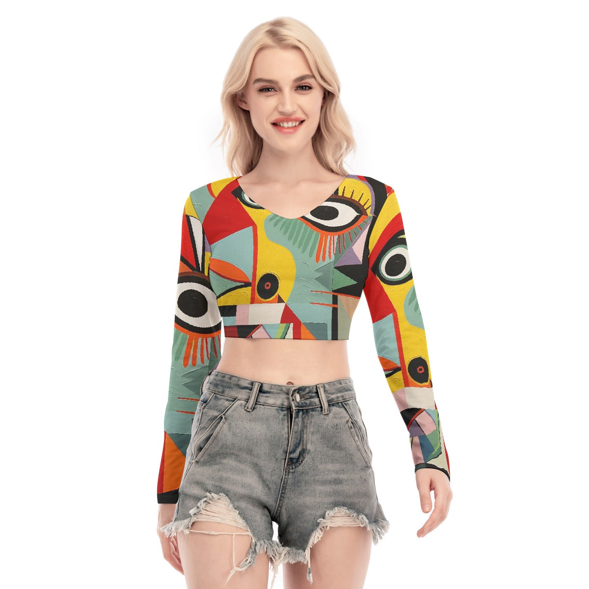 All-Over Print Women's Back Hollow T-shirt With Strap