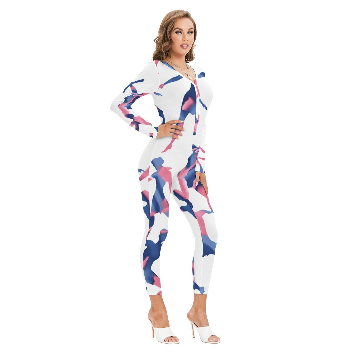 All-Over Print Women's Plunging Neck Jumpsuit