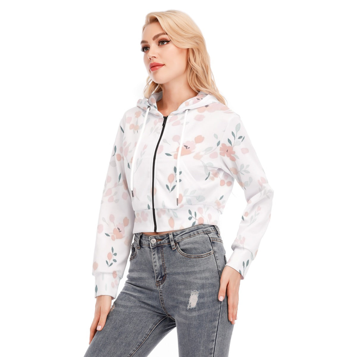 All-Over Print Women's Crop Top Hoodie With Zipper Closure