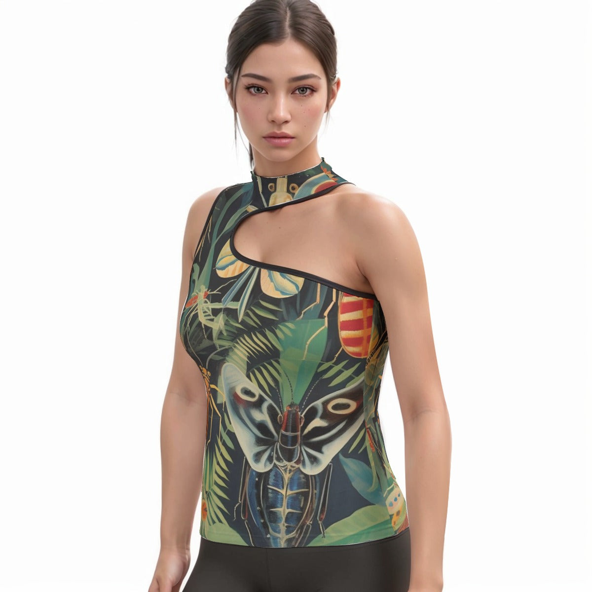 All-Over Print Women's Halter Sleeveless Asymmetrical Tank Top