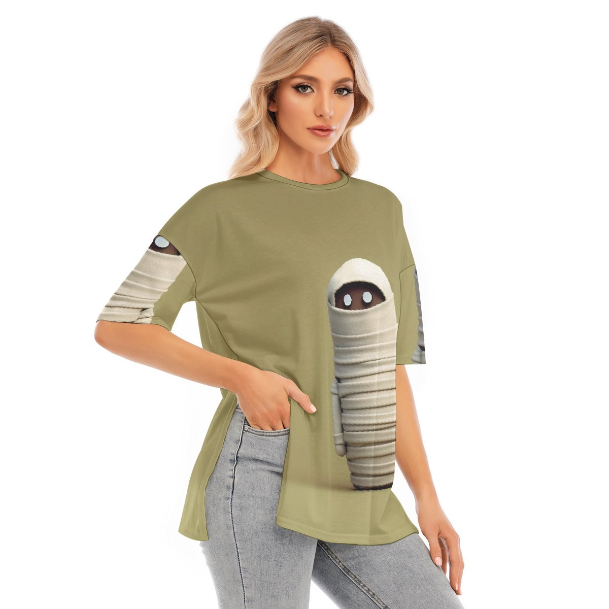 All-Over Print Women's Short Sleeves T-shirt With Hem Split