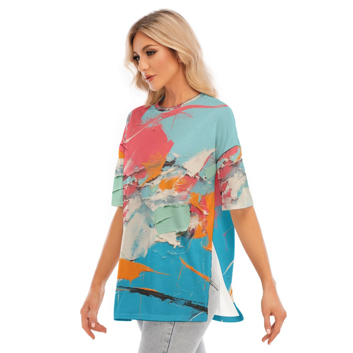 All-Over Print Women's Short Sleeves T-shirt With Hem Split