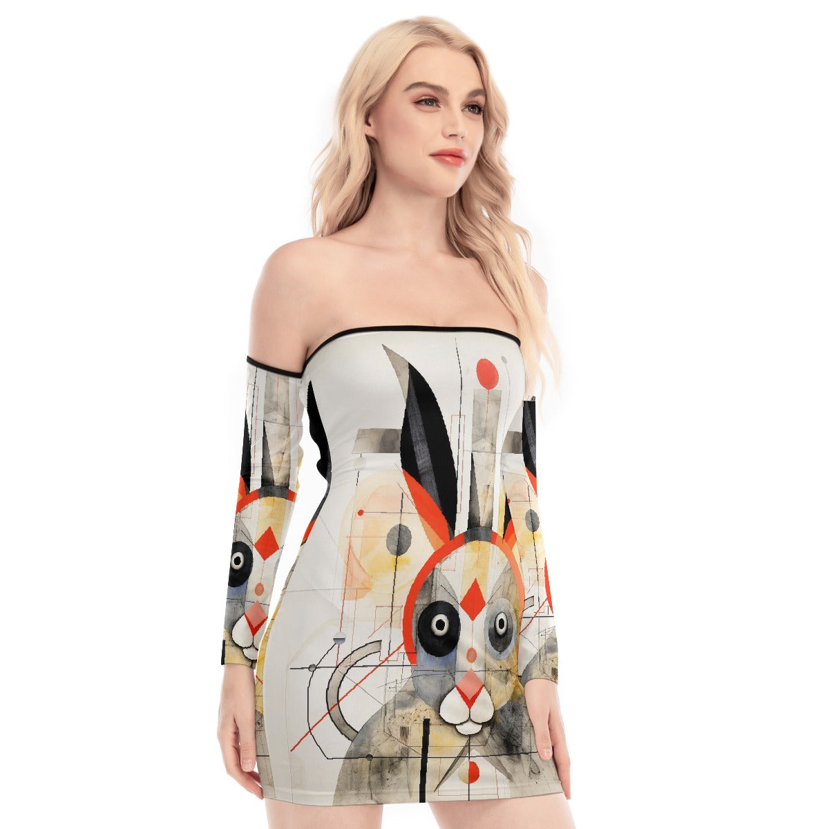 All-Over Print Women's Off-shoulder Back Lace-up Dress