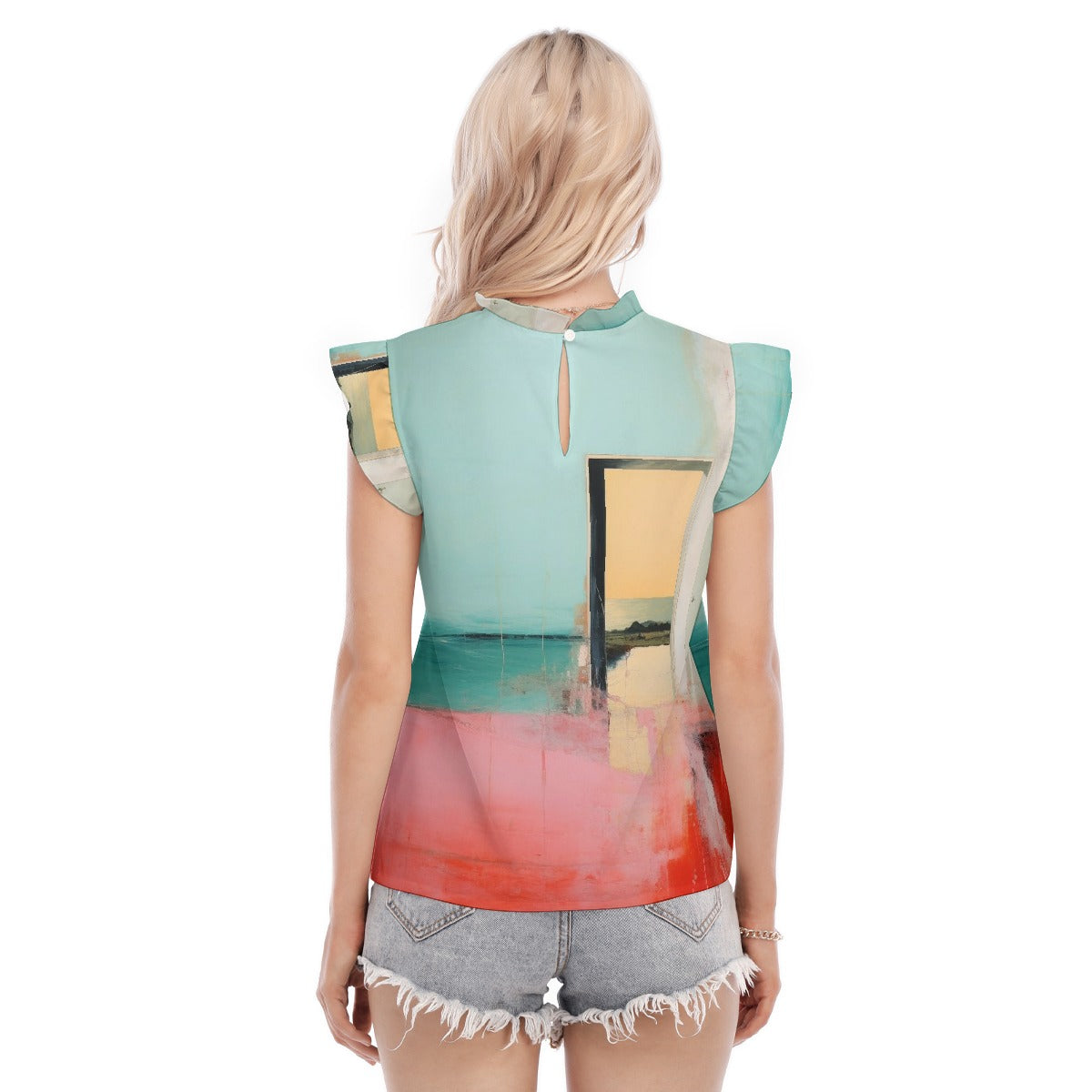 All-Over Print Women's Blouse With Ruffle Collar And Sleeve