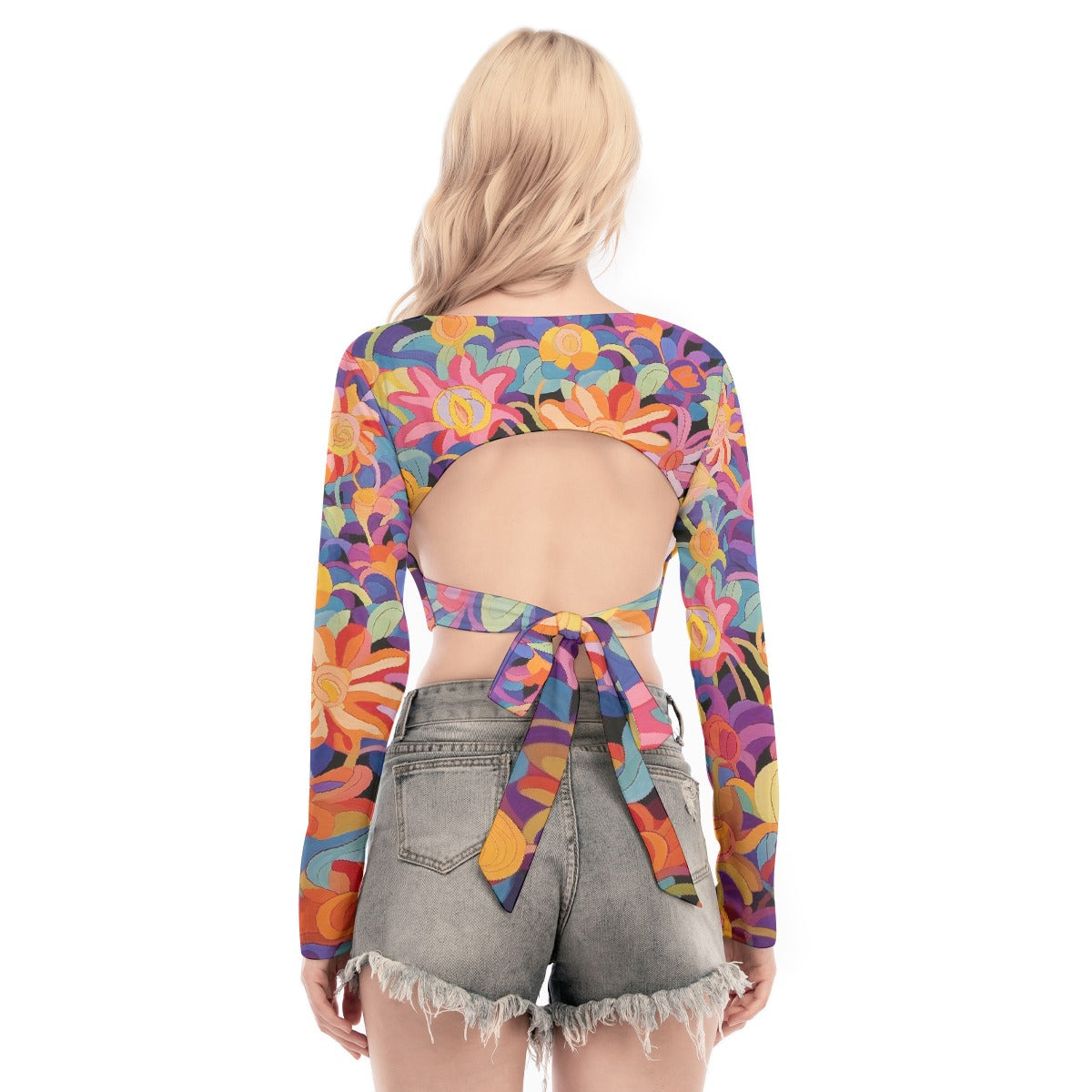All-Over Print Women's Back Hollow T-shirt With Strap