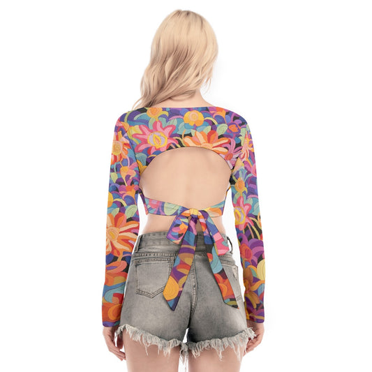 All-Over Print Women's Back Hollow T-shirt With Strap