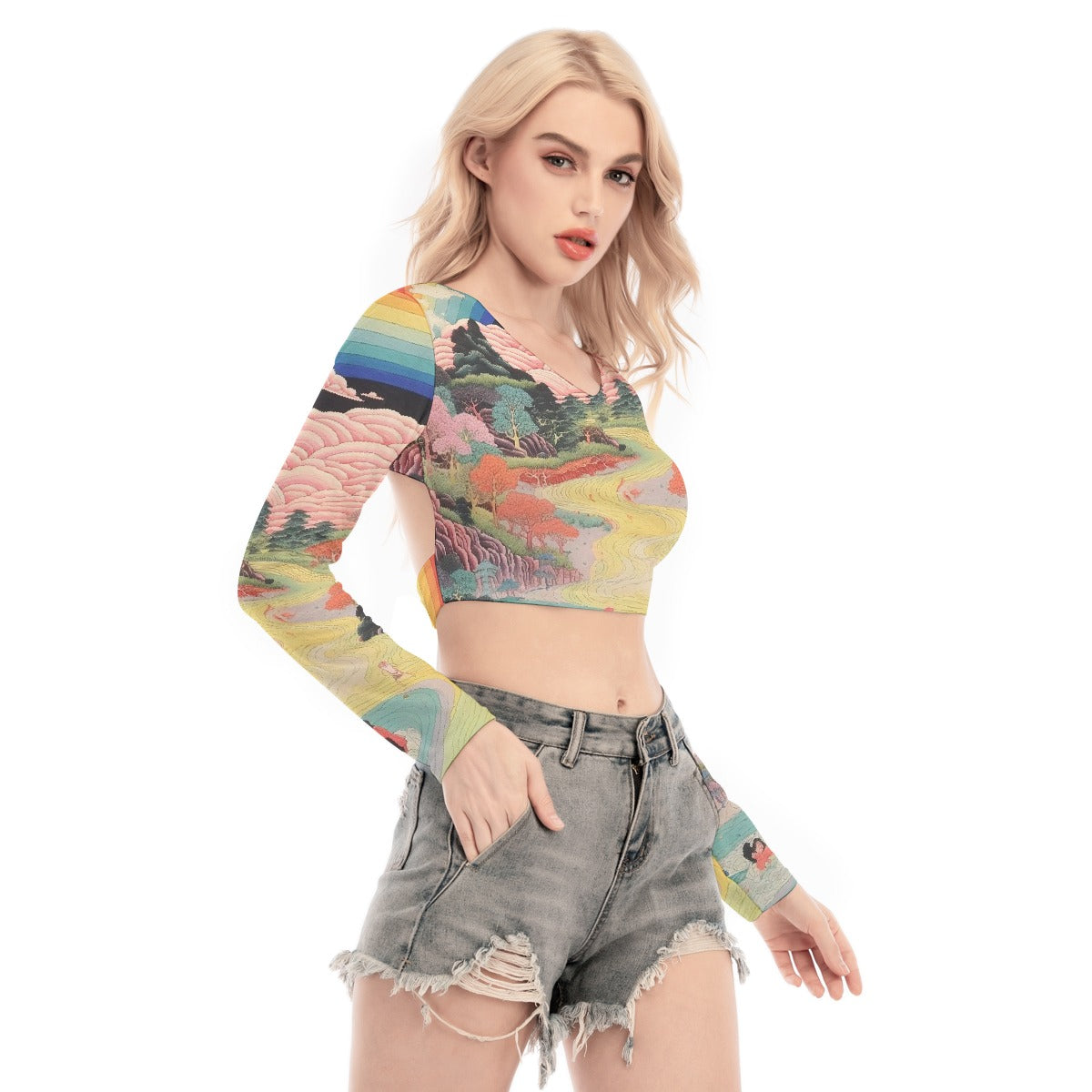 All-Over Print Women's Back Hollow T-shirt With Strap