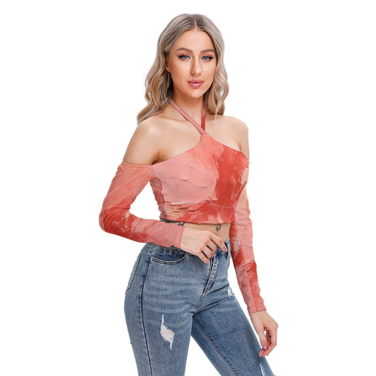 All-Over Print Women's Halter Lace-up Top