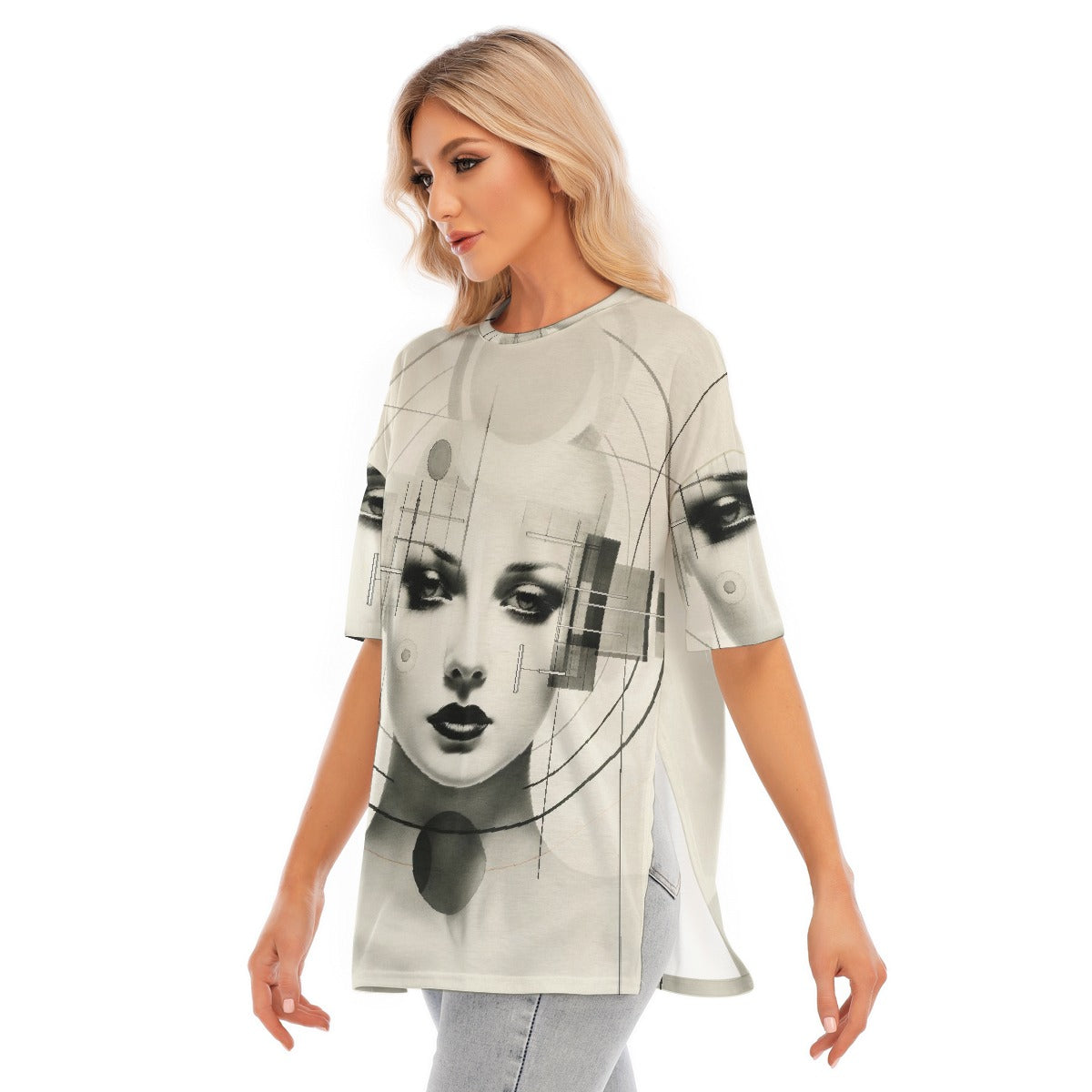 All-Over Print Women's Short Sleeves T-shirt With Hem Split