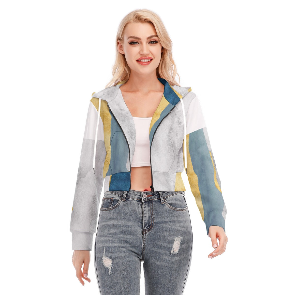 All-Over Print Women's Crop Top Hoodie With Zipper Closure