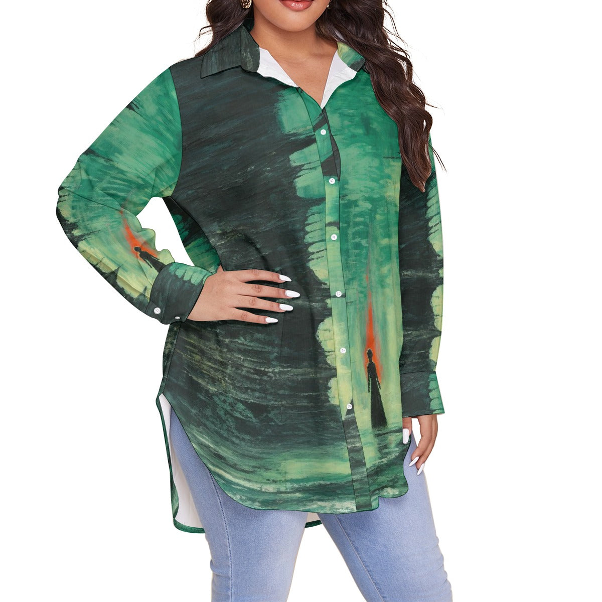 All-Over Print Women's Shirt With Long Sleeve(Plus Size)