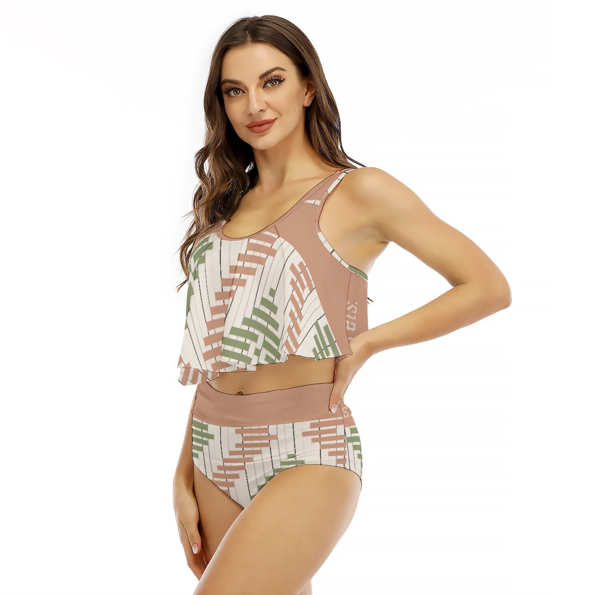 All-Over Print Women's Ruffled Vest Bikini Swimsuit