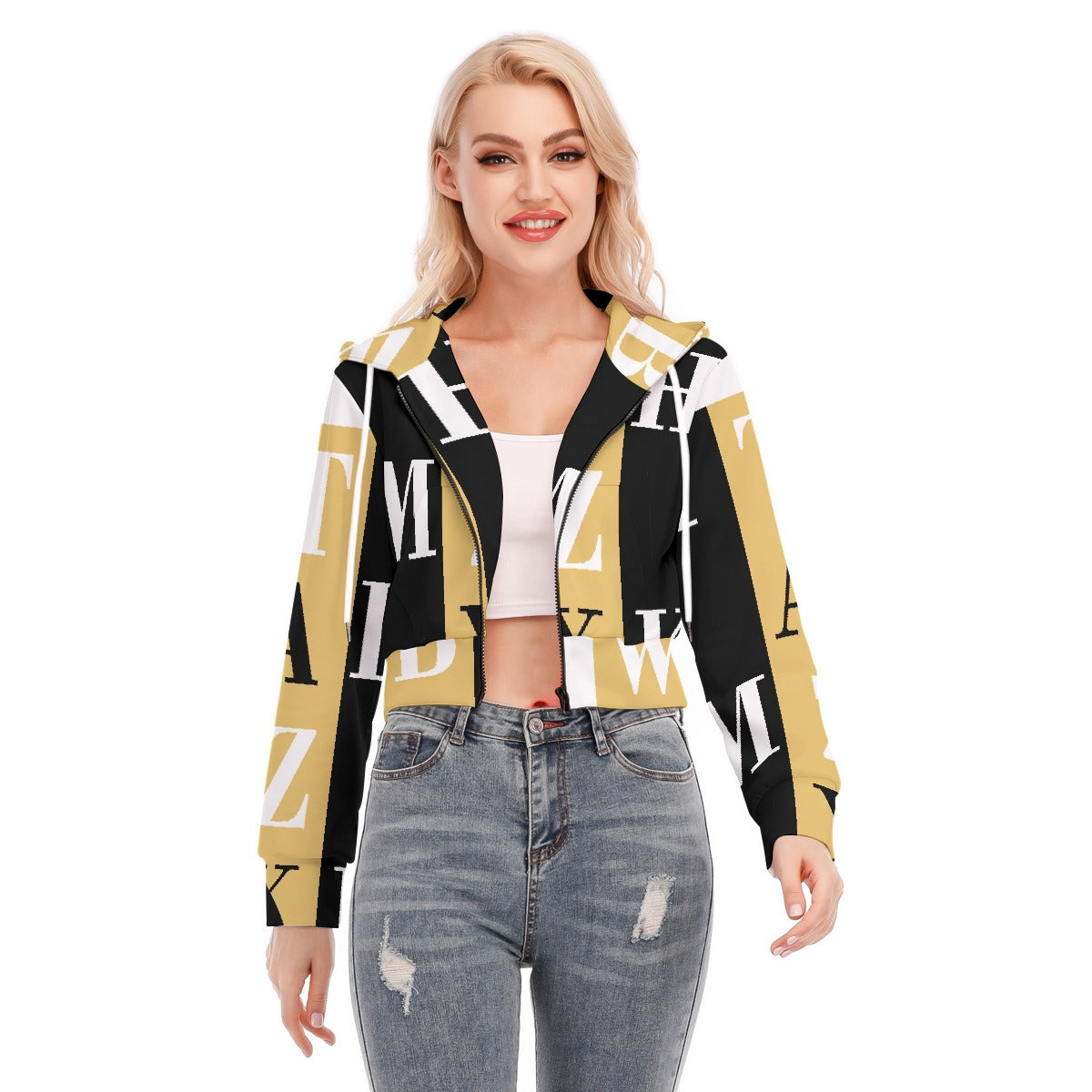 All-Over Print Women's Crop Top Hoodie With Zipper Closure
