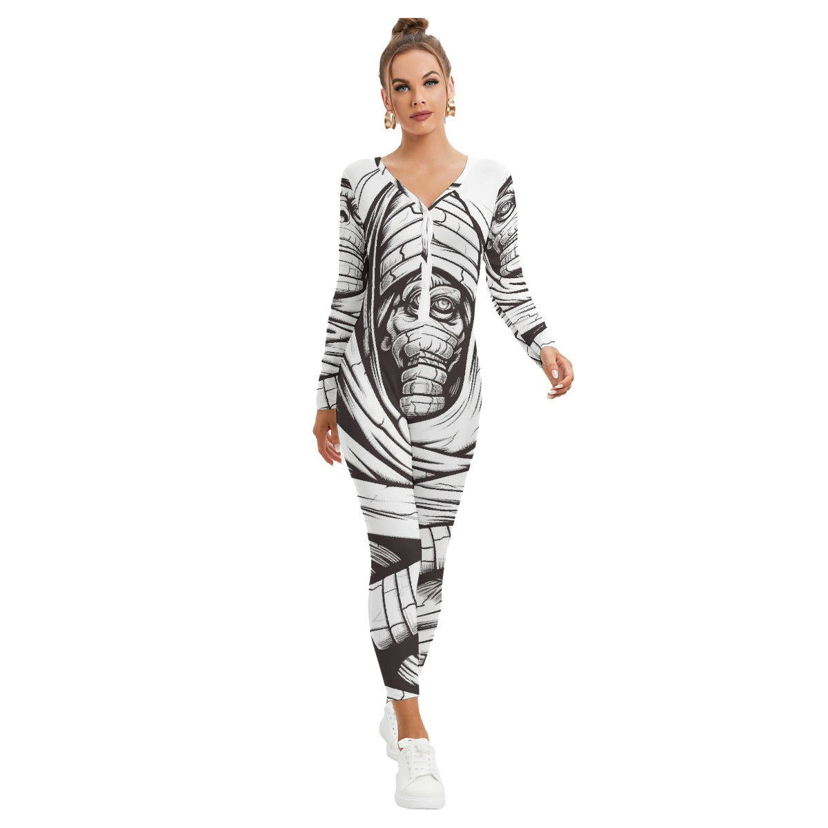 All-Over Print Women's Plunging Neck Jumpsuit