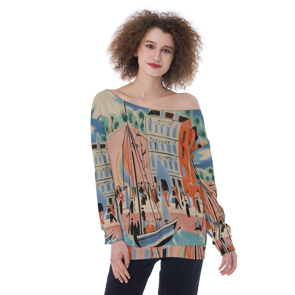 All-Over Print Oversized Women's Off-Shoulder Sweatshirt