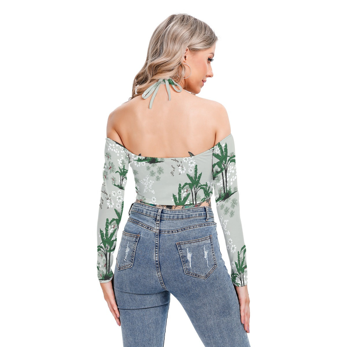 All-Over Print Women's Halter Lace-up Top
