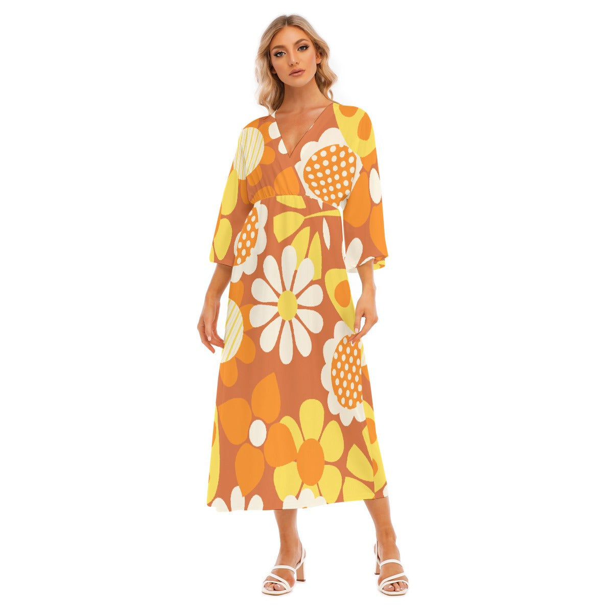 All-Over Print Women's Mid-Sleeve Long Dress
