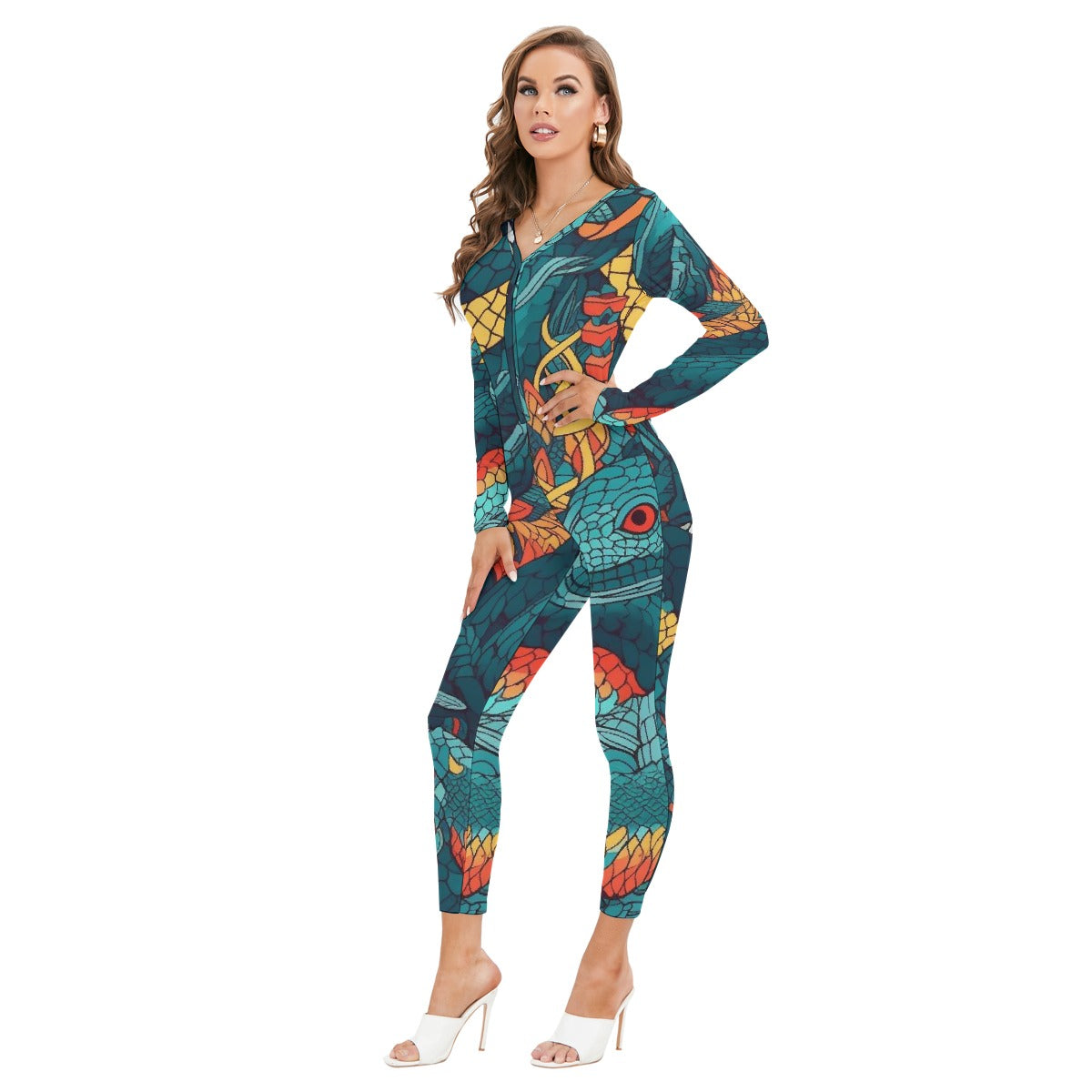 All-Over Print Women's Plunging Neck Jumpsuit