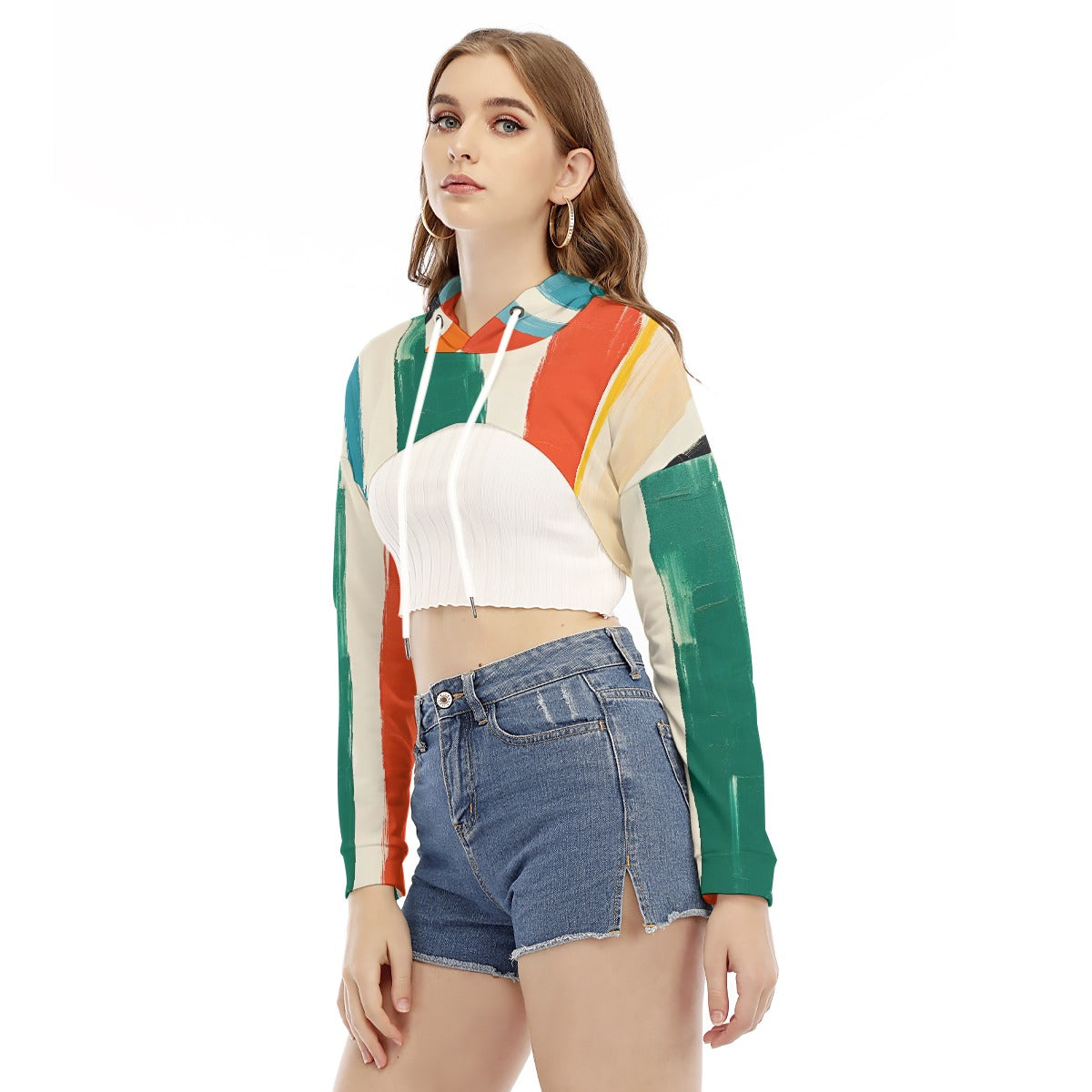 All-Over Print Women's Smock Short Hoodie With Long Sleeve