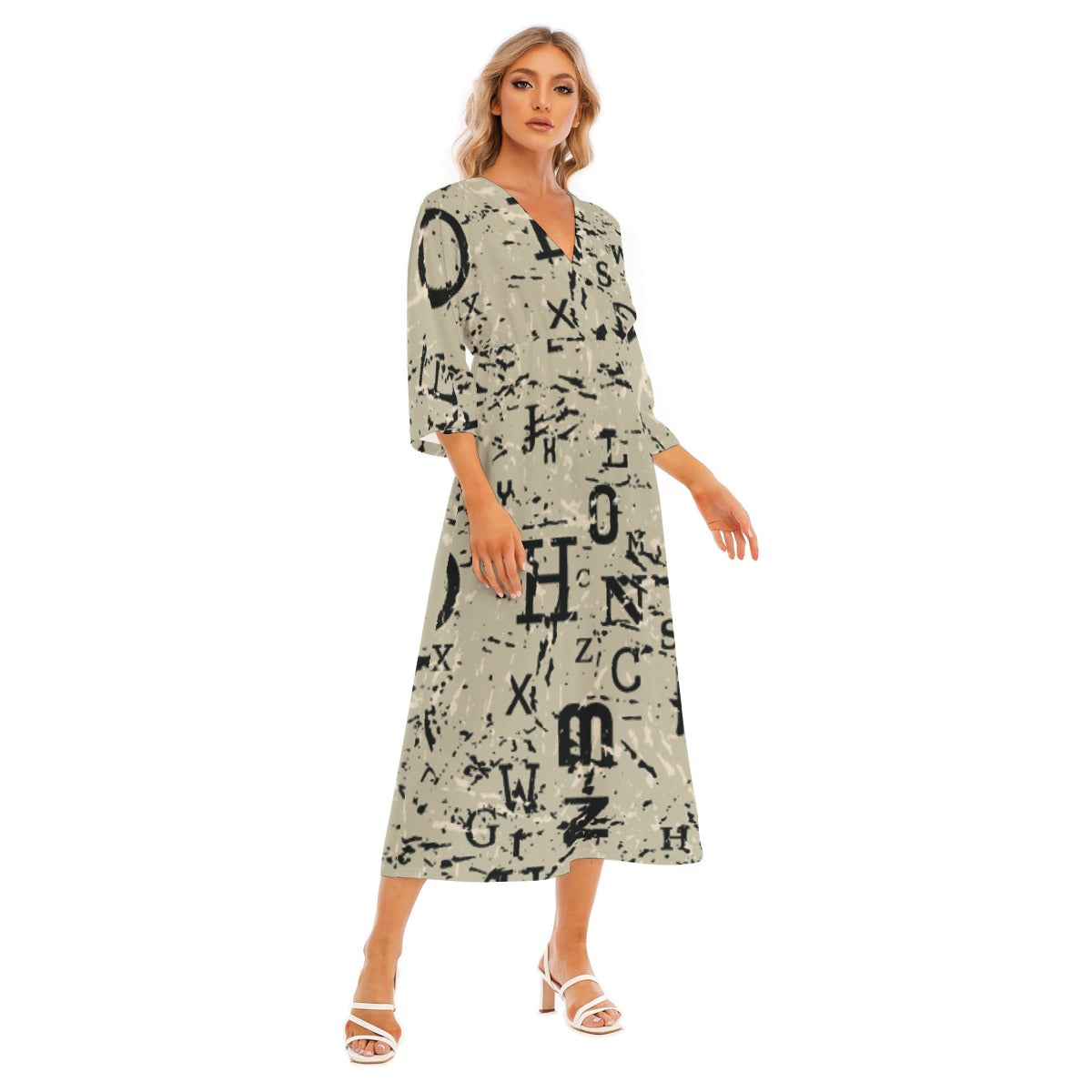 All-Over Print Women's Mid-Sleeve Long Dress