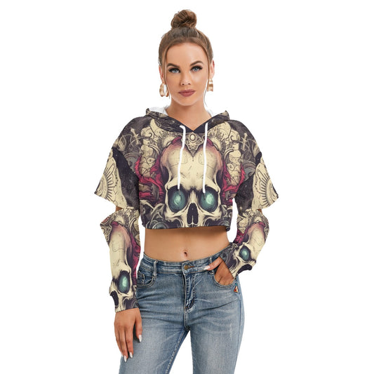 All-Over Print Women's Heavy Fleece Hoodie With Hollow Out Sleeve