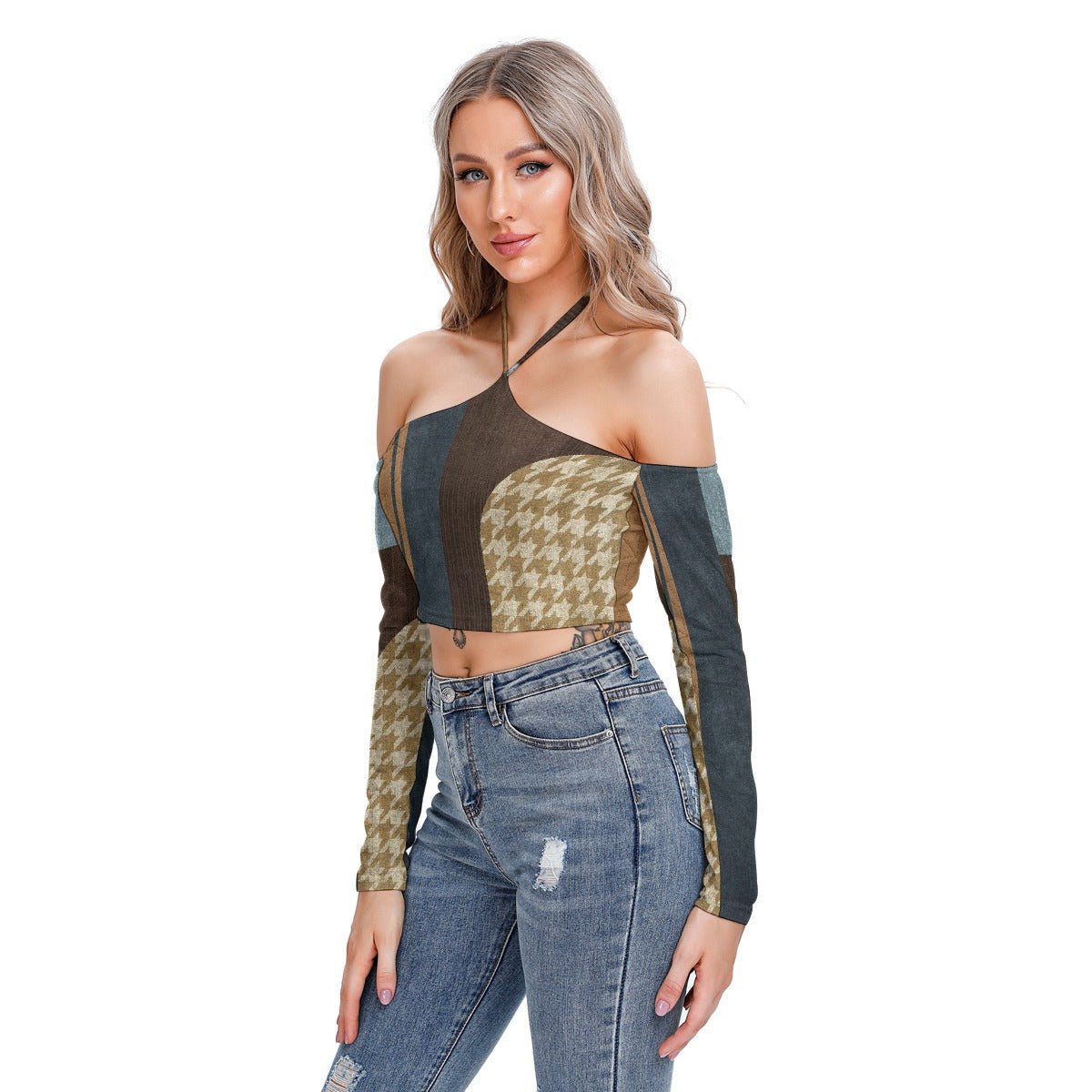 All-Over Print Women's Halter Lace-up Top