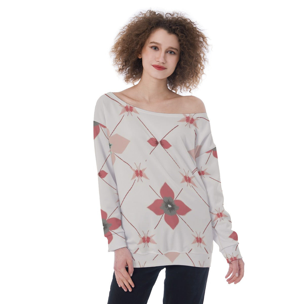 All-Over Print Oversized Women's Off-Shoulder Sweatshirt