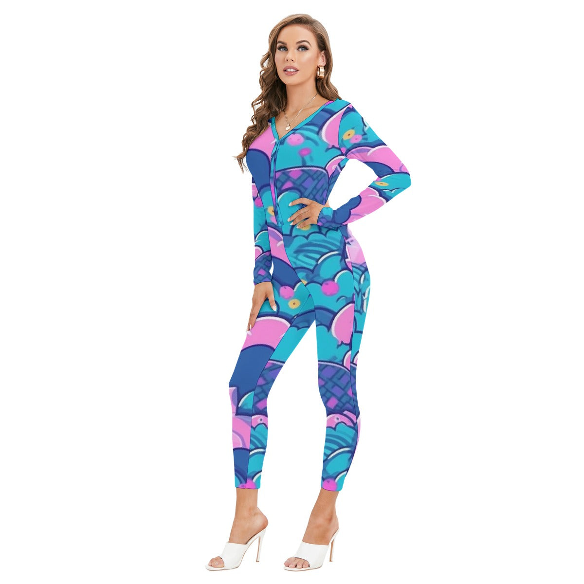 All-Over Print Women's Plunging Neck Jumpsuit