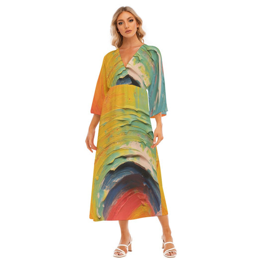 All-Over Print Women's Mid-Sleeve Long Dress