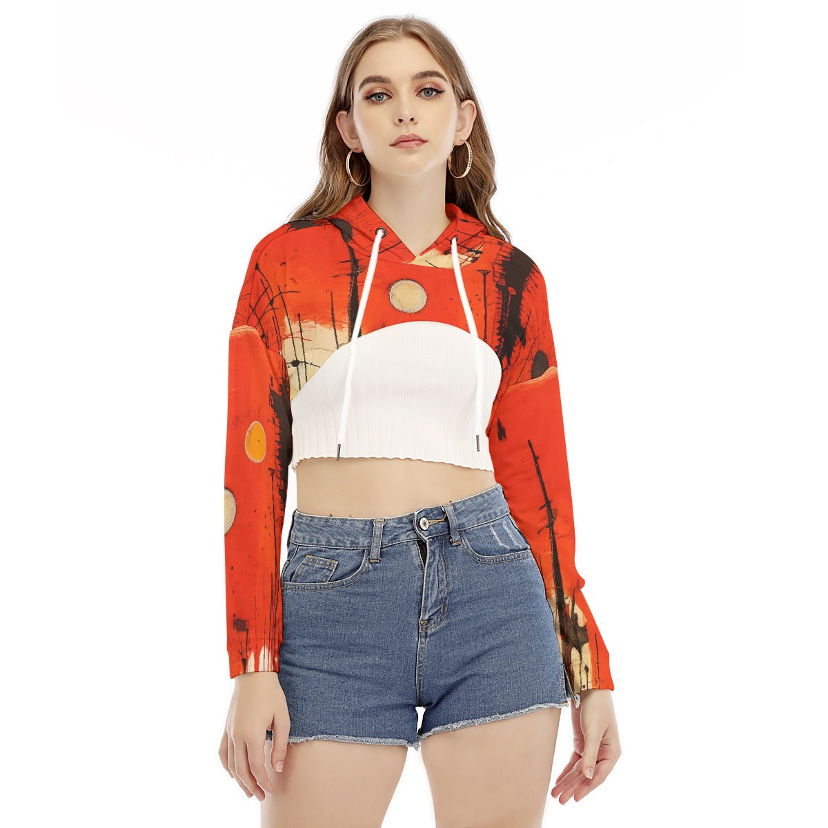 All-Over Print Women's Smock Short Hoodie With Long Sleeve