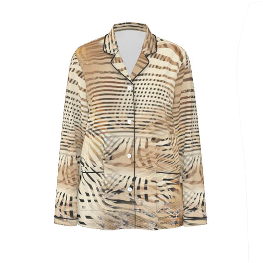 All-Over Print Women's Long Sleeve Pajama Set With Black Contrast Piping