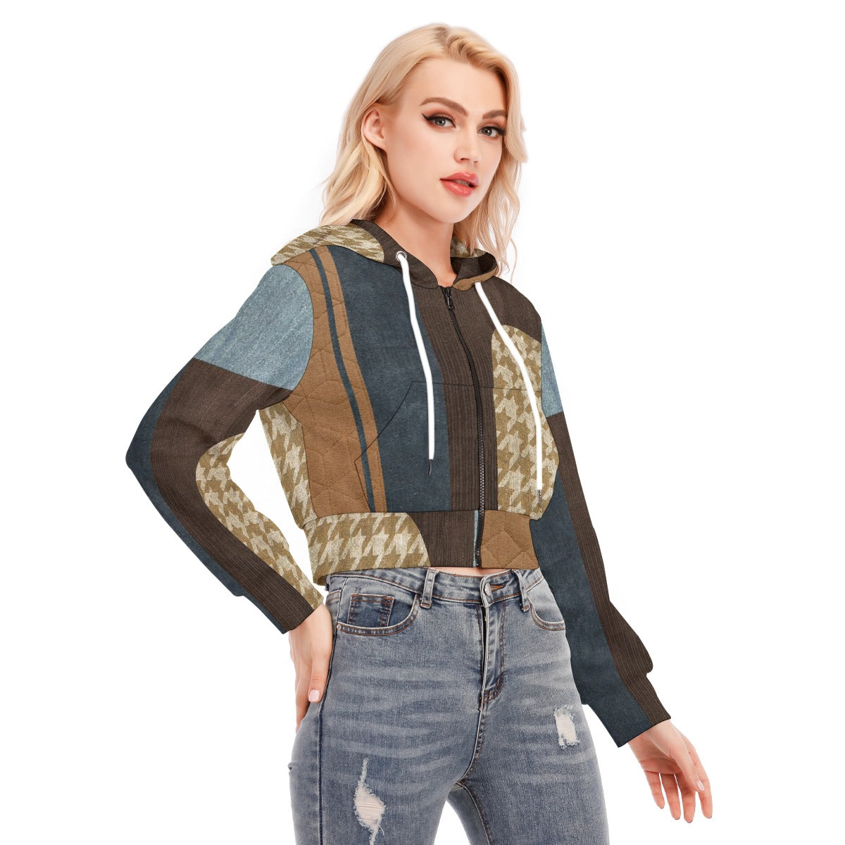 All-Over Print Women's Crop Top Hoodie With Zipper Closure