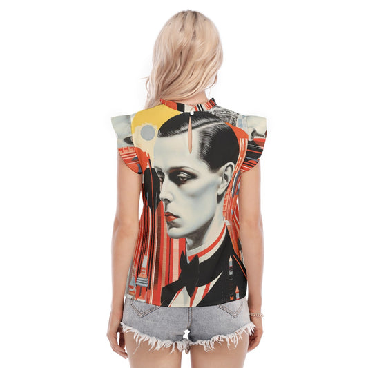 All-Over Print Women's Blouse With Ruffle Collar And Sleeve