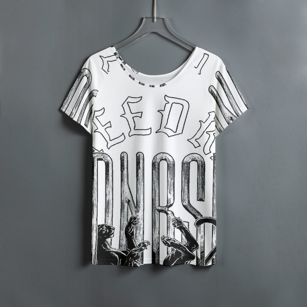 All-Over Print Women's Round Neck T-shirt With Raglan Sleeve