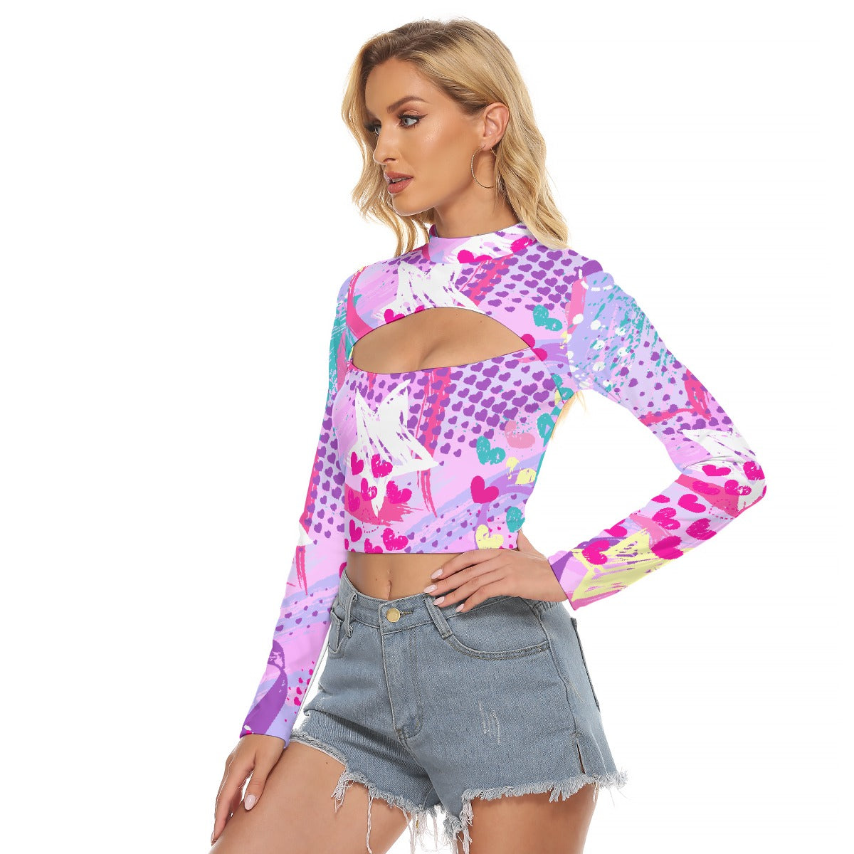 All-Over Print Women's Hollow Chest Keyhole Tight Crop Top