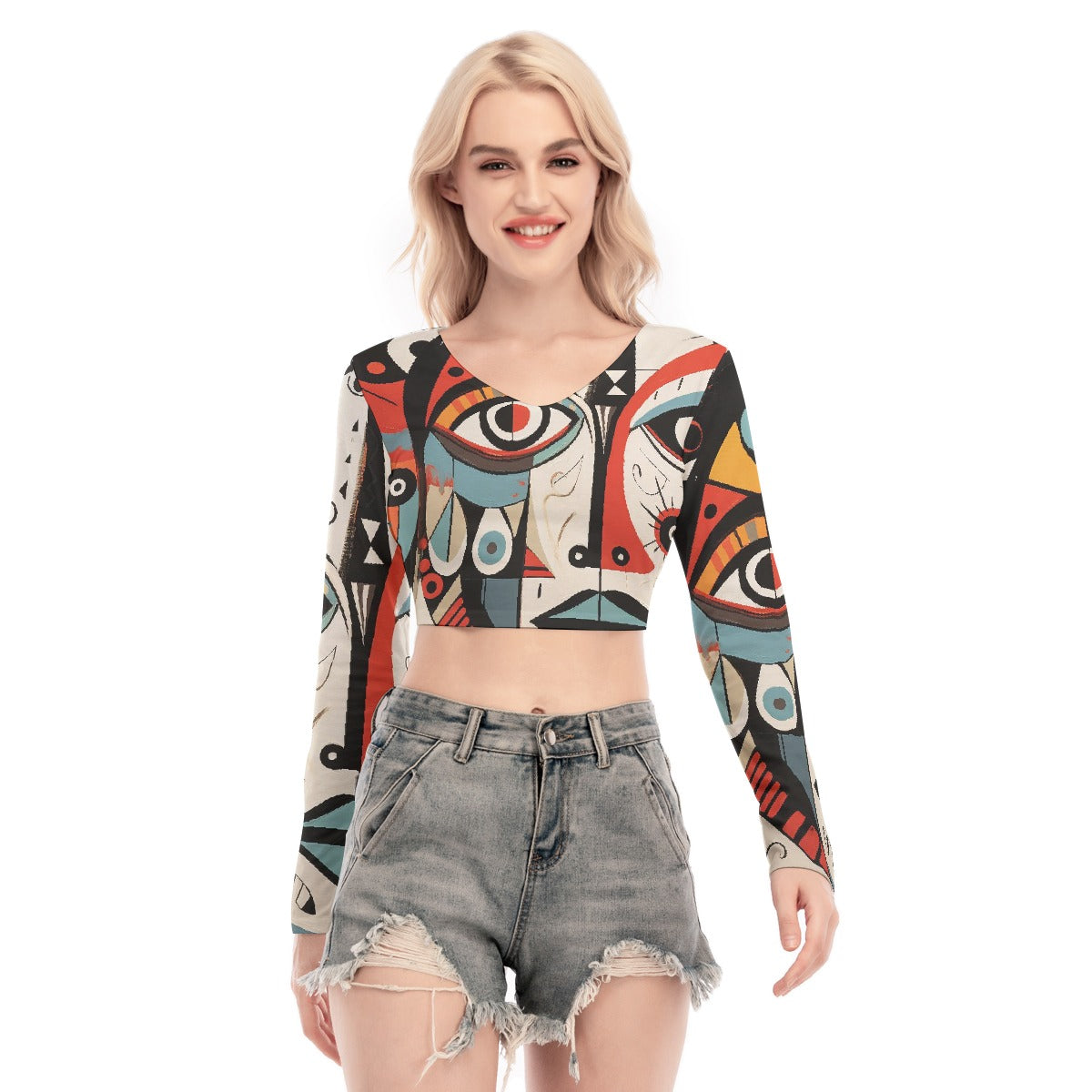 All-Over Print Women's Back Hollow T-shirt With Strap