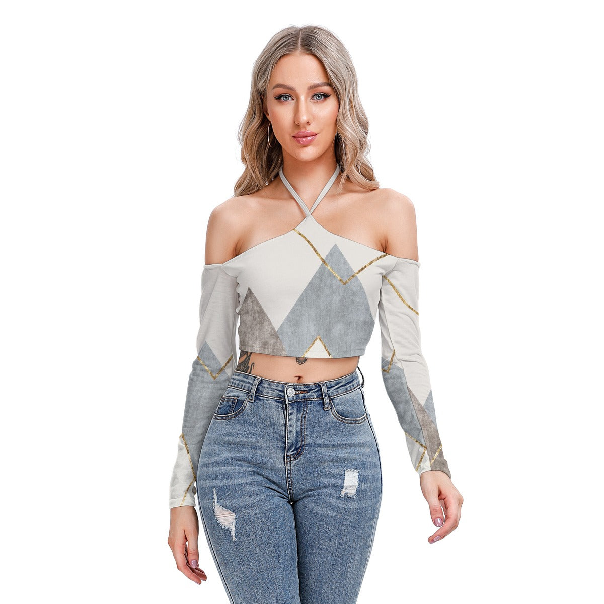 All-Over Print Women's Halter Lace-up Top