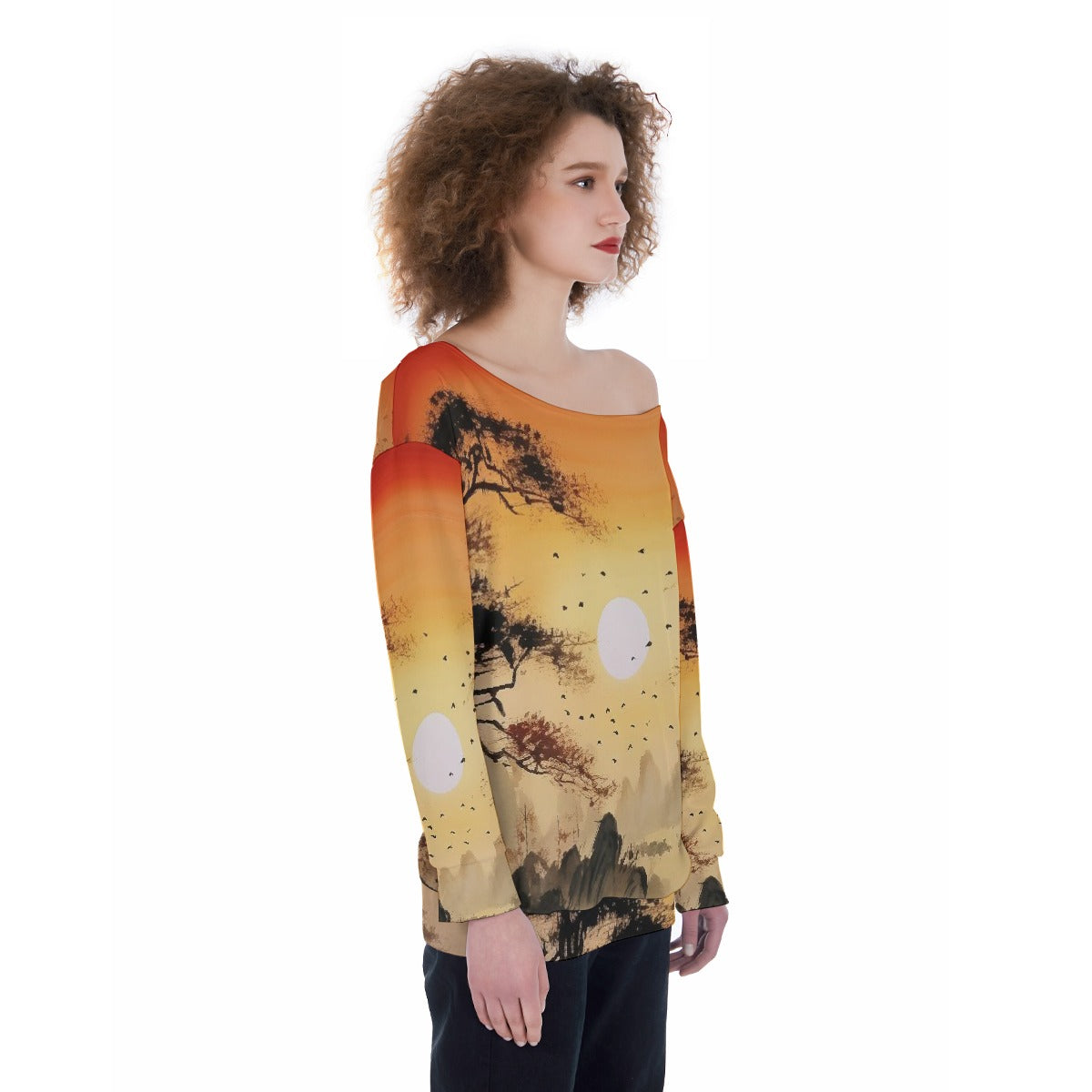 All-Over Print Oversized Women's Off-Shoulder Sweatshirt